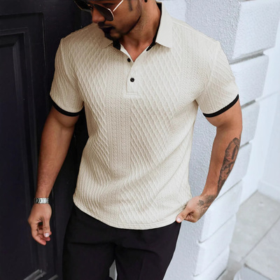 Men's polo shirt simple contrasting casual button knit top
