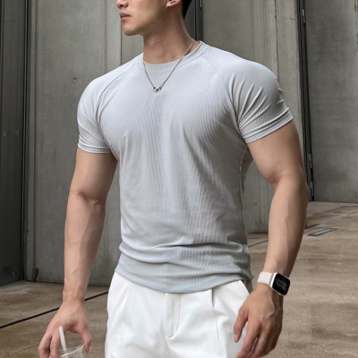 Texture Summer Men Cool Sport Speed Dry Solid Color T-shirt