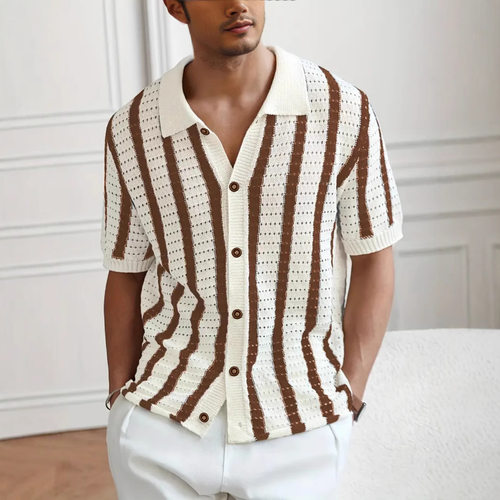 Summer hollow collar sweater knitted sweater POLO shirt man