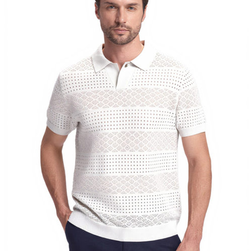Summer hollow striped knitted polo shirt commuting T-shirt