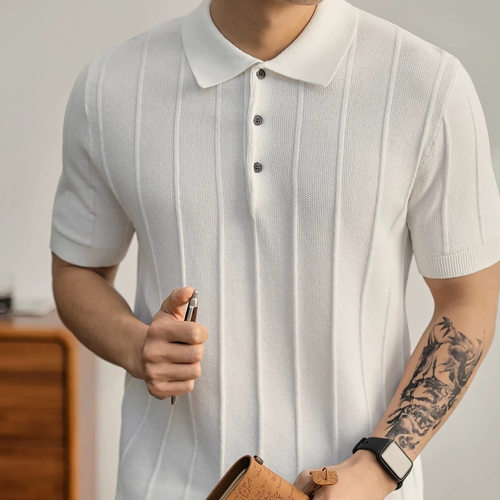 Retro luxury knitted polo shirt American solid color T-shirt