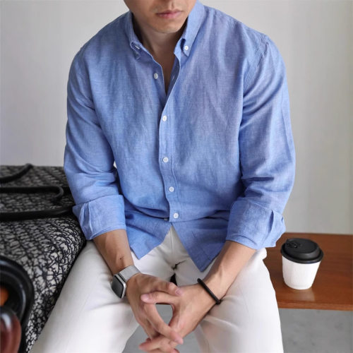 2026 autumn male American cotton and linen business shirt