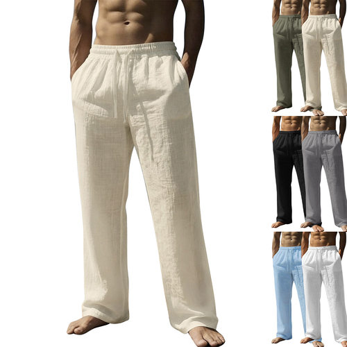 2026 men's cotton and linen loose casual sports beach pants