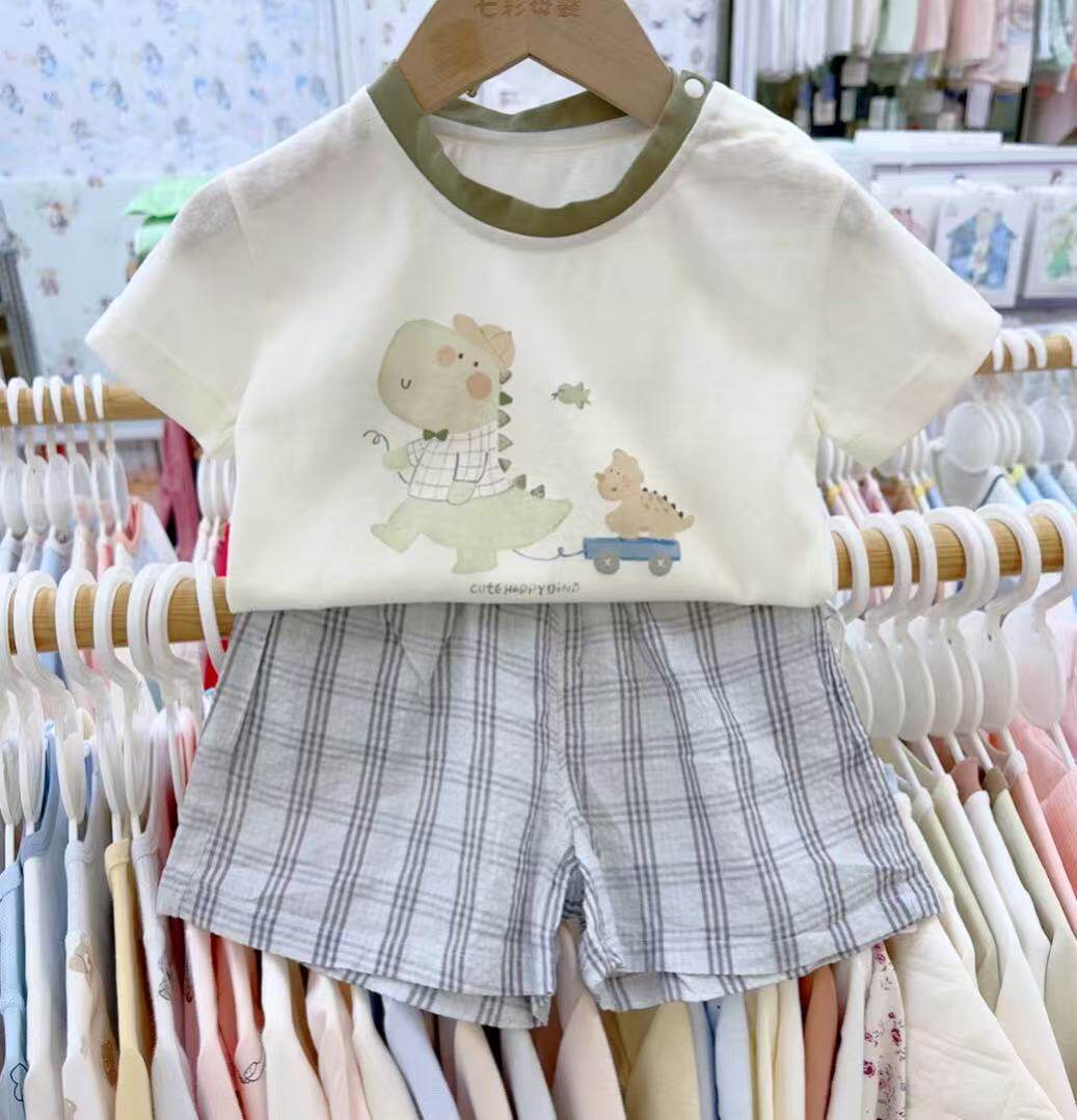 晨晓夏季薄款衣服一岁男女宝宝套装a类纯棉短袖T恤分体短裤两件套