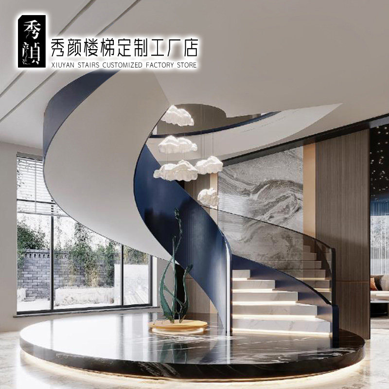 定制轻奢自建房岩板台阶大理石楼梯复式别墅阁楼家用弧形旋转螺旋