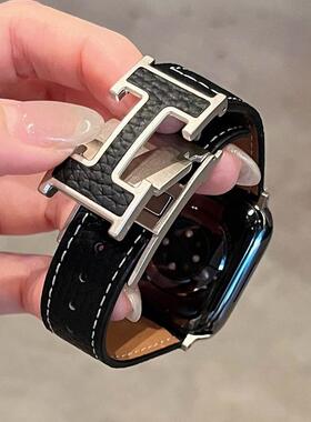 适用oppowatch4se5pro表带1/2代柔软荔枝纹H磁吸扣X2mini3pro真皮