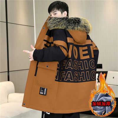 男士羽绒服中长款加绒加厚派克服