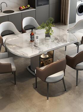 天然大理石意式轻奢伸缩折叠方圆两用餐桌小户型可储物微晶石桌椅