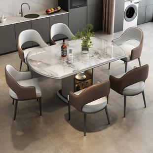 天然大理石意式轻奢伸缩折叠方圆两用餐桌小户型可储物微晶石桌椅