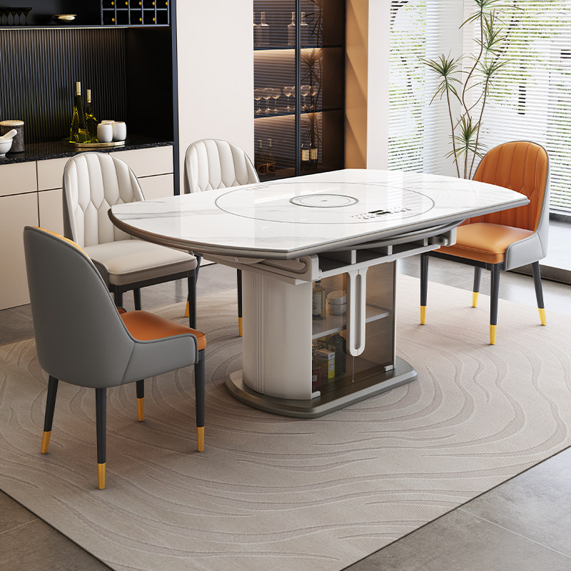 实木轻奢岩板餐桌椅组合现代简约可伸缩圆形带智能语音内嵌暖菜板,住宅家具,岩板餐桌,淘宝优惠券,粉丝福利购,淘宝优惠卷