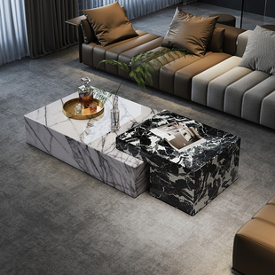 意式轻奢大理石茶几客厅长方形高端简约大小茶几组合别墅落地方几