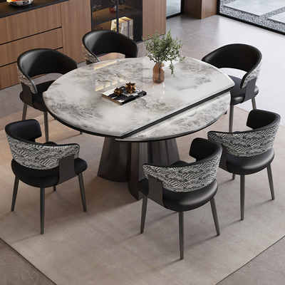 意式轻奢大理石伸缩折叠方圆餐桌