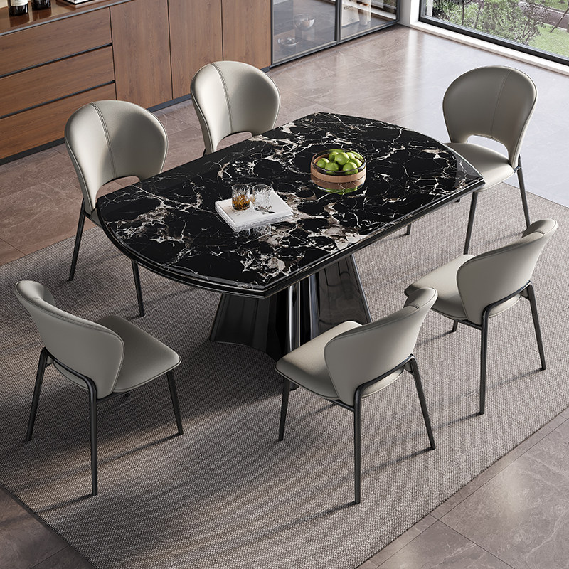 天然大理石方圆俩用可伸缩餐桌椅组合超晶石轻奢意式微晶石小户型
