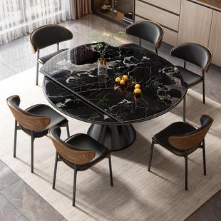 意式轻奢天然微晶石餐桌椅组合大理石圆餐桌高级感可伸缩折叠餐桌