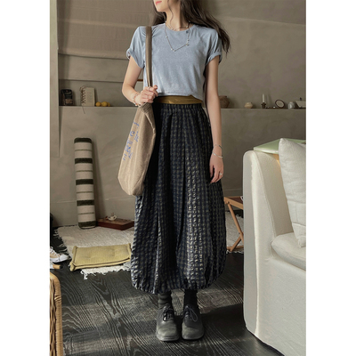 JMWOMEN撞色肌理感格子半身裙