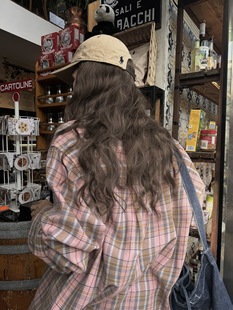 JMwomen给你寄春天中长款长袖格纹衬衫外套女秋日系宽松上衣