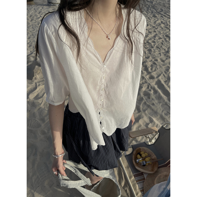 JMWOMEN花瓣边下摆白衬衫