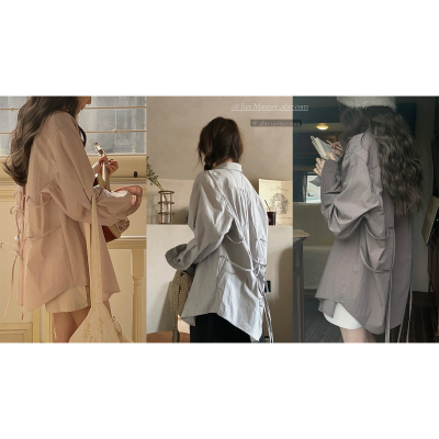 JMWOMEN“背影处 浪漫系带” 法式复古简约长袖衬衫女秋宽松上衣