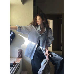 JMWOMEN 冷澈显白 冰奶蓝微透防晒空调衬衫女夏薄清透感上衣