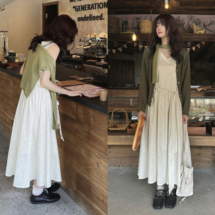 JMWOMEN野莓与雏菊 层雾绑带碎花V领连衣裙女春季宽松简约a字长裙