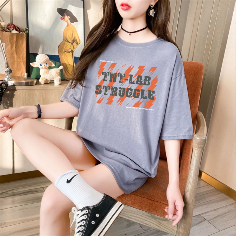 Big size women's summer Korean loose fat sister medium long short sleeve T-shirt