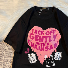 愛心印花短袖恤女寬鬆潮流炸街純棉半袖潮