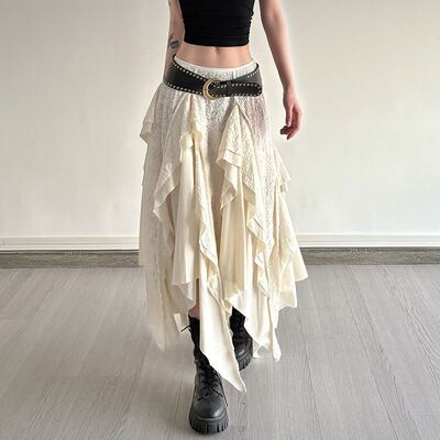 Monday JA 复古流浪不规则蕾丝半身裙女春季低腰辣妹显瘦长裙子