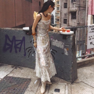 Monday JA 复古气质蕾丝鱼尾吊带裙女 夏季古早长裙修身连衣裙子