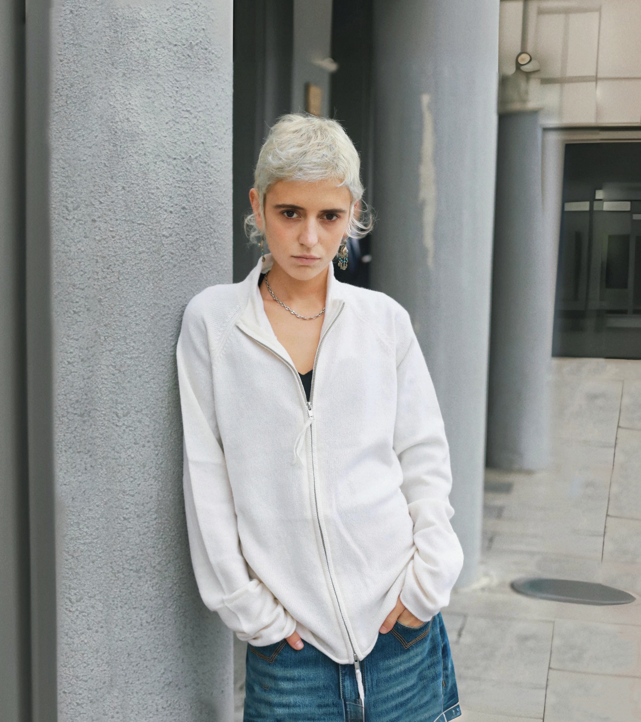 Monday JA 慵懒休闲羊毛针织衫女秋季时髦开衫双拉链宽松毛衣外套