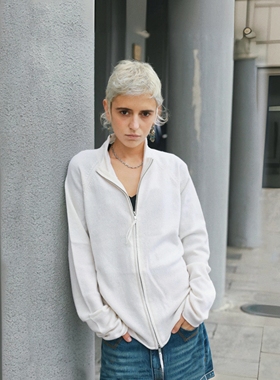 Monday JA 慵懒休闲羊毛针织衫女秋季时髦开衫双拉链宽松毛衣外套