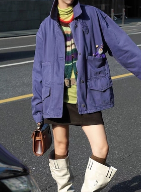 Monday JA 复古水洗宽松BF风牛仔外套女 秋季廓形中长款夹克上衣