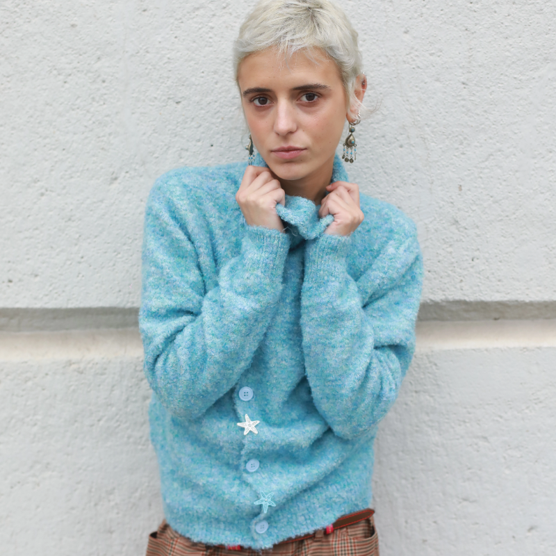 Monday JA 韩系甜美半高领针织衫软糯开衫女秋冬季慵懒毛衣外套