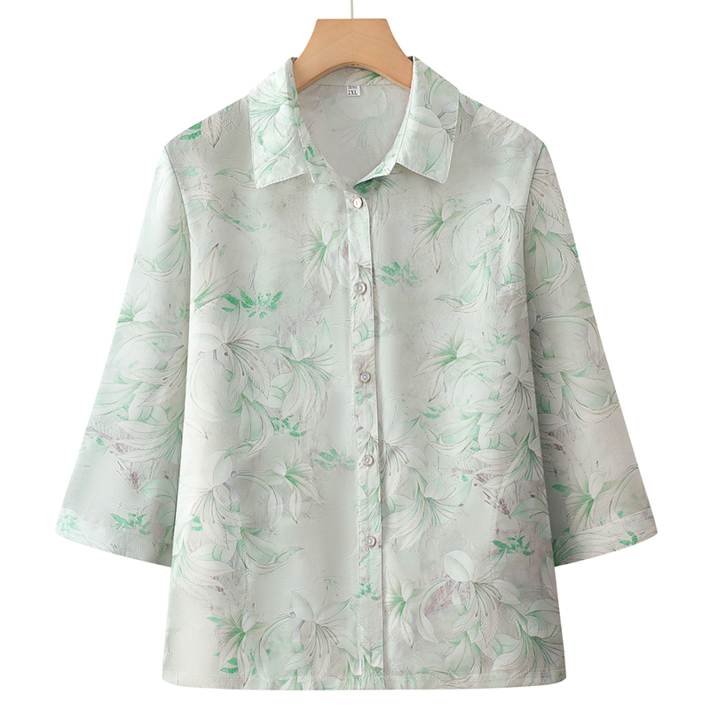 奶奶夏装衬衫真丝上衣70岁妈妈七分袖衣服老太太老年人女装衬衣