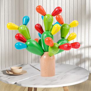 木质仙人掌拼插积木蒙氏早教益智玩具幼儿园思维训练教具2岁3宝宝