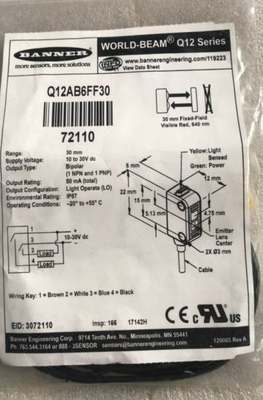 原装正品美国邦纳 BANNER光电开关Q12AB6FF30传感器 假一罚十包邮