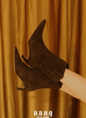 H.D.H.Q买手系列-MANIKA GUAN小方头西部刺绣巴洛克短靴细高跟