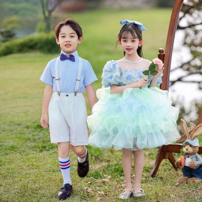 新款六一儿童蓬蓬裙演出服可爱幼儿园舞蹈服装合唱表演公主裙纱裙