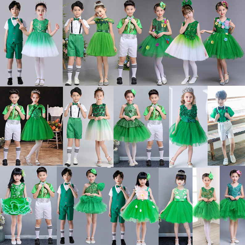 小学生合唱服儿童幼儿园集体舞蹈春晓绿色诗歌朗诵服春天演出可爱