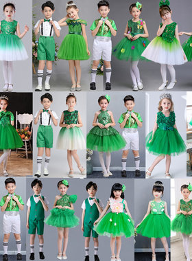 小学生合唱服儿童幼儿园集体舞蹈春晓绿色诗歌朗诵服春天演出可爱