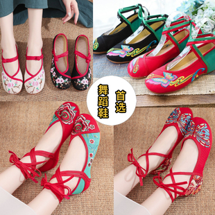 低帮汉服舞蹈搭配鞋复古中国风素雅布鞋老北京绑带内增高绣花鞋夏