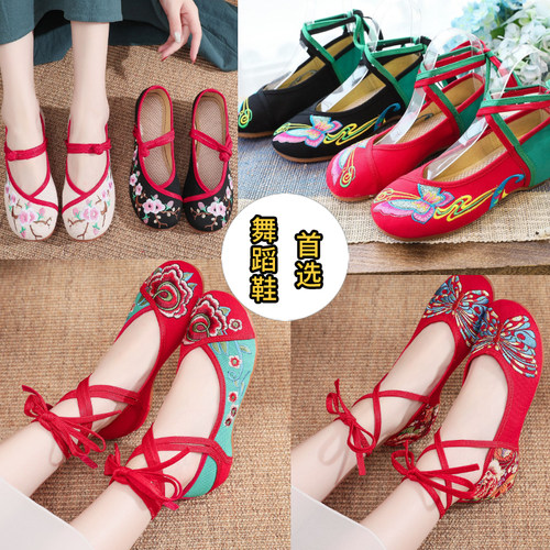 老北京汉服舞蹈搭配素雅绑带布鞋