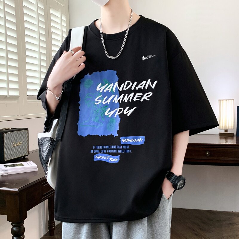 耐克顿短袖男士夏季薄款潮流印花圆领T恤青少年宽松大码休闲上衣