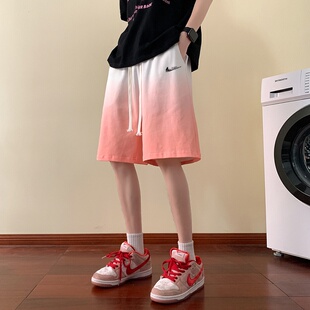 耐克顿纯棉短裤男士夏季潮牌百搭渐变色五分裤宽松休闲运动沙滩裤