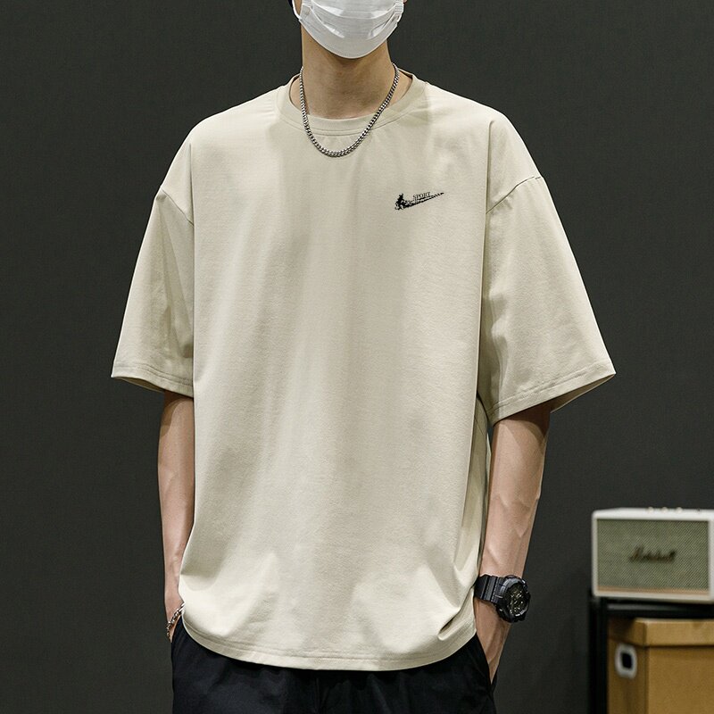 耐克顿冰丝短袖t恤男夏季薄款落肩纯色圆领半袖潮流宽松透气体恤
