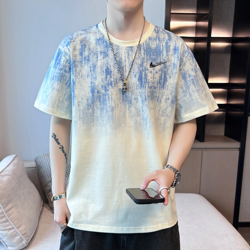 耐克顿纯棉短袖男士夏季薄款渐变潮牌t恤初高中学生潮流宽松半袖