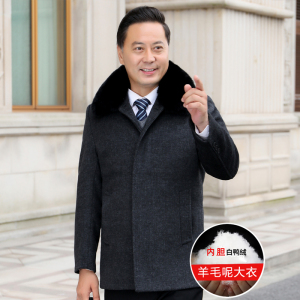 8122/羽绒大衣男爸爸中长款呢大衣外套老人羊毛风衣商务男装,短裙半身裙怎么搭配外套图片