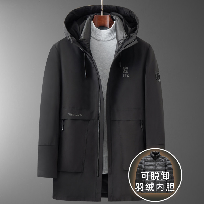 主推款！1908/P280中长款商务休闲羽绒服可脱内胆中老年爸爸外套图片