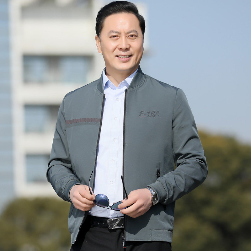 916/P65爸爸外套男父亲装中年外套休闲商务棒球服茄克男士图片