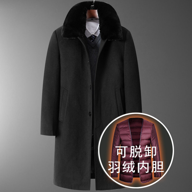 可脱羽绒内胆羊毛呢大衣！8015/P240 中老年大衣爸爸风衣外套图片