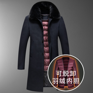 可脱羽绒内胆羊毛呢大衣！8015/P240 中老年大衣爸爸长款风衣外套图片